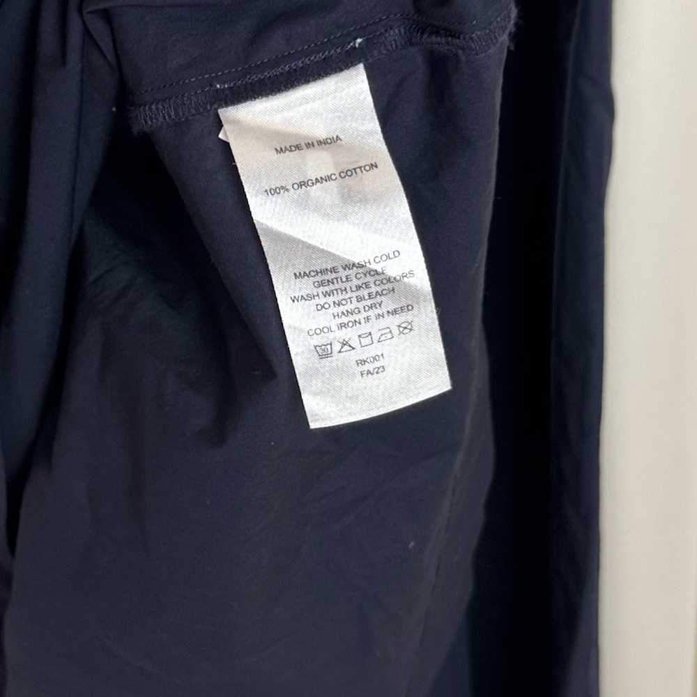 Quince Navy Blue Organic Cotton Puff Sleeve Midi Dress Sz S Summer Elegant - Picture 7 of 7